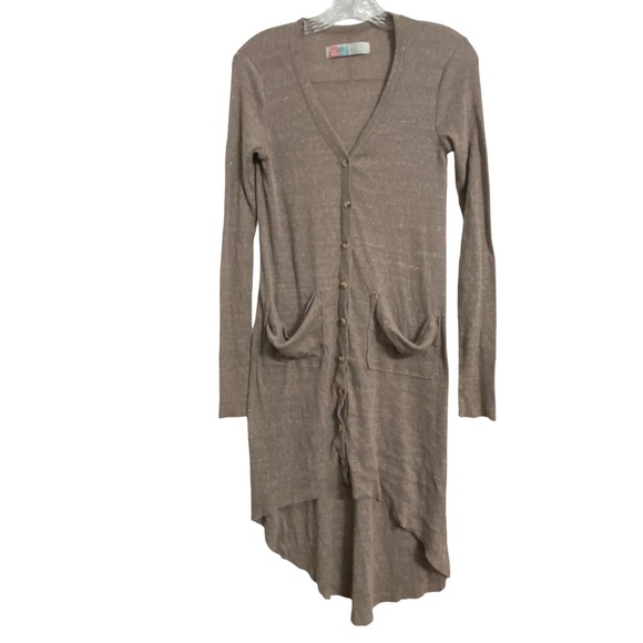 FP Beach Long Line Cardigan Tan XS Lightweight Beach Cover Up Dress Lounge Boho - Picture 2 of 10